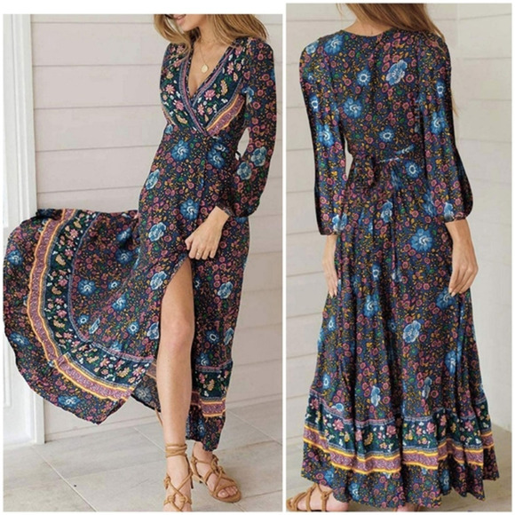 ZESICA Women's Bohemian Floral Printed Wrap V Neck‎ - Picture 1 of 1